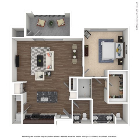 Floor plan for 1 bed, 1 bath, 1013 sqft